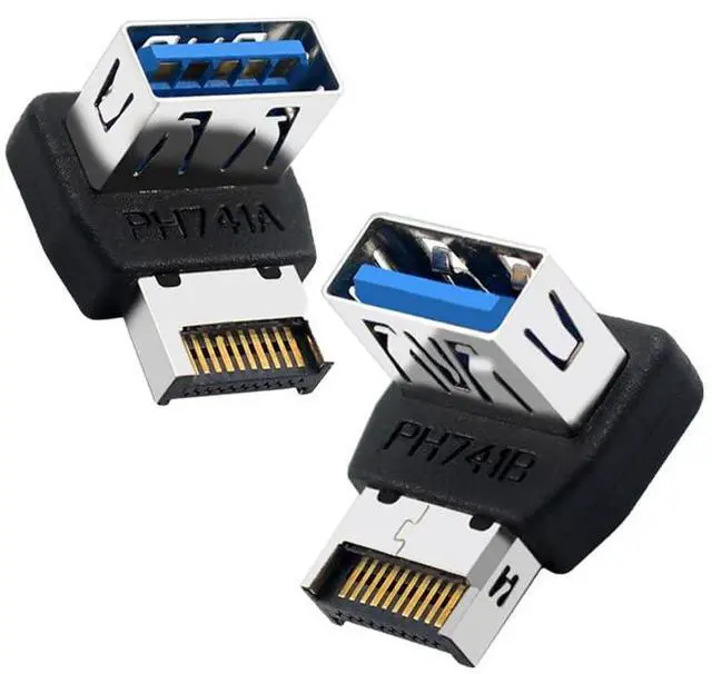 Alt view image 7 of 7 - USB 3.2 Gen2 Type-E to USB 3.0 Female Adapter, 90 Degree Right Angle Internal Header Converter, for Motherboard Front Panel, PC Case Cable Management - (B)