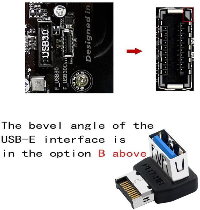 Alt view image 2 of 7 - USB 3.2 Gen2 Type-E to USB 3.0 Female Adapter, 90 Degree Right Angle Internal Header Converter, for Motherboard Front Panel, PC Case Cable Management - (B)