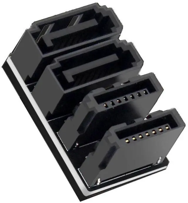 Main image of Double-Layer SATA 7-Pin Male to Female 180-Degree Adapter, 4 Ports, Black, Matte Finish, EVA Insulated, Motherboard Adapter
