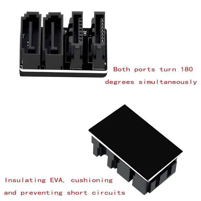 Alt view image 2 of 5 - Double-Layer SATA 7-Pin Male to Female 180-Degree Adapter, 4 Ports, Black, Matte Finish, EVA Insulated, Motherboard Adapter