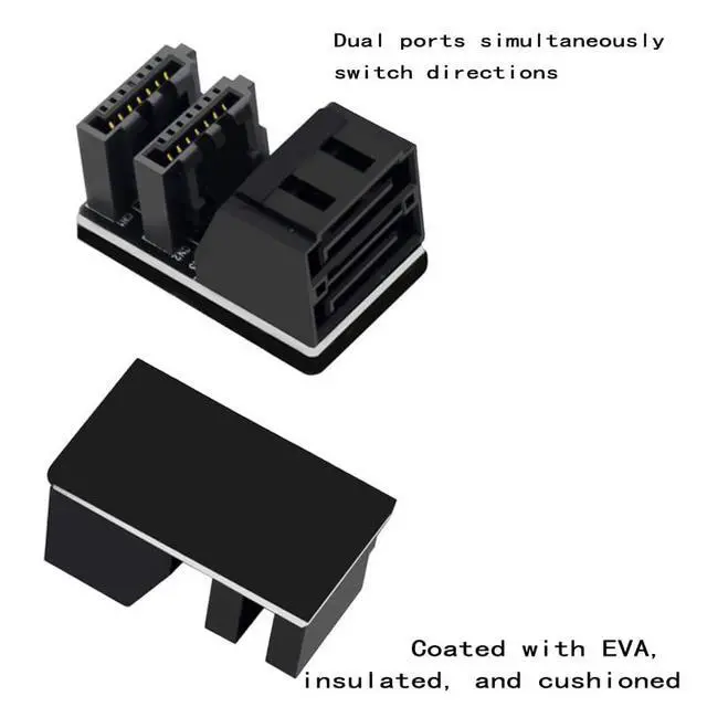 Alt view image 3 of 5 - Double-Layer SATA 7-Pin Male to Female 90-Degree Adapter, Dual Port Simultaneous Direction Switch, Black, EVA Coated Insulated
