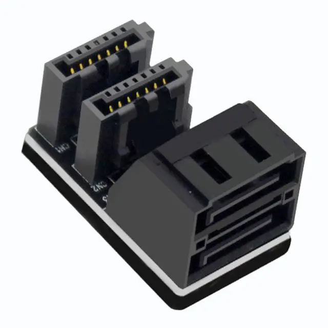 Alt view image 4 of 5 - Double-Layer SATA 7-Pin Male to Female 90-Degree Adapter, Dual Port Simultaneous Direction Switch, Black, EVA Coated Insulated