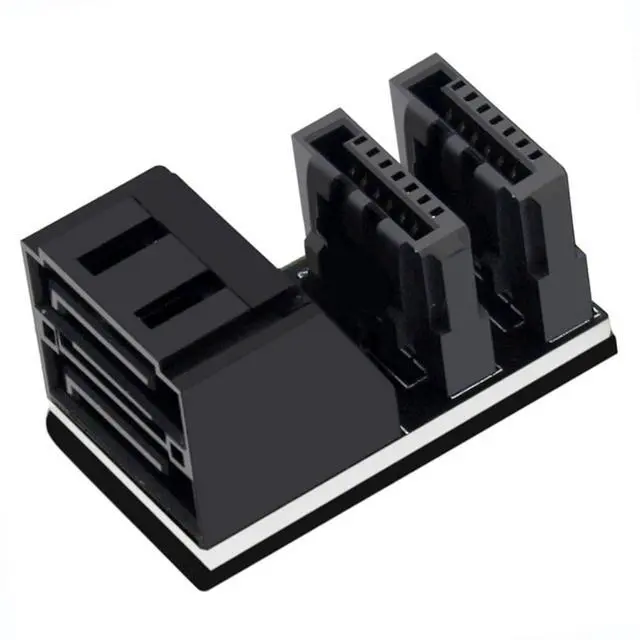 Main image of Double-Layer SATA 7-Pin Male to Female 90-Degree Adapter, Dual Port Simultaneous Direction Switch, Black, EVA Coated Insulated