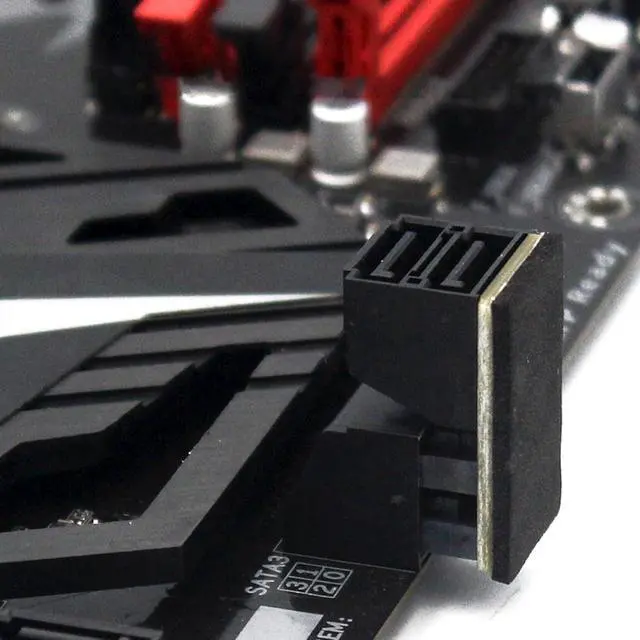 Alt view image 2 of 5 - Double-Layer SATA 7-Pin Male to Female 90-Degree Adapter, Dual Port Simultaneous Direction Switch, Black, EVA Coated Insulated