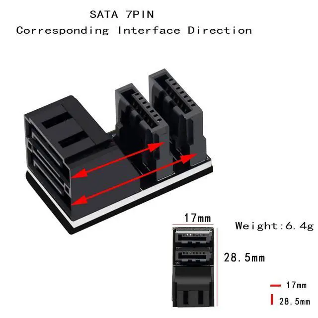 Alt view image 5 of 5 - Double-Layer SATA 7-Pin Male to Female 90-Degree Adapter, Dual Port Simultaneous Direction Switch, Black, EVA Coated Insulated