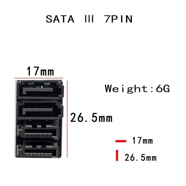 Alt view image 4 of 5 - Double-Layer SATA 7-Pin Male to Female 180-Degree Adapter, 4 Ports, Black, Matte Finish, EVA Insulated, Motherboard Adapter