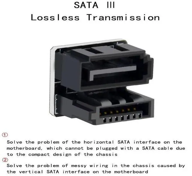 Alt view image 3 of 5 - SATA 7 Pin Male to Female Adapter, 180 Degree U-Shaped Right Angle Connector for Motherboard Cable Management, Black, 1 Pack