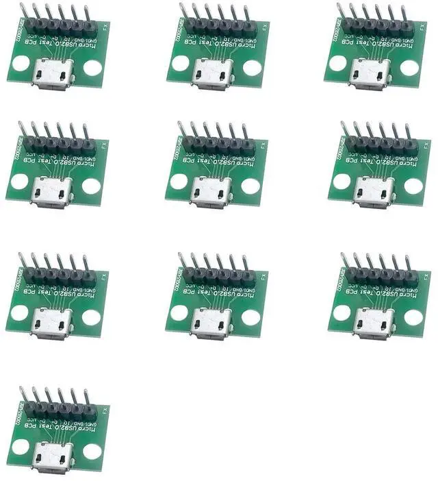 Main image of Micro USB 2.0 Test PCB Breakout Board, 6-Pin Interface, 10 Pack