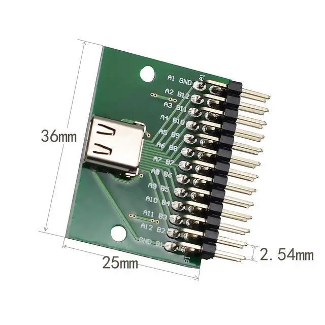 Alt view image 3 of 7 - USB 3.1 TYPEC Female with PCB Test Socket Test Board USB-c Female pitch2.54mm pin