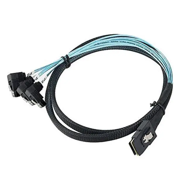 Alt view image 2 of 6 - Array Disk Cable Mini SAS 36Pin (SFF-8087) to 4 SATA 7Pin Cable, Mini SAS Host/Controller to 4 SATA90° Elbow Target/Backplane, 1M(3.3FT)