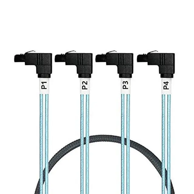 Alt view image 5 of 6 - Array Disk Cable Mini SAS 36Pin (SFF-8087) to 4 SATA 7Pin Cable, Mini SAS Host/Controller to 4 SATA90° Elbow Target/Backplane, 1M(3.3FT)