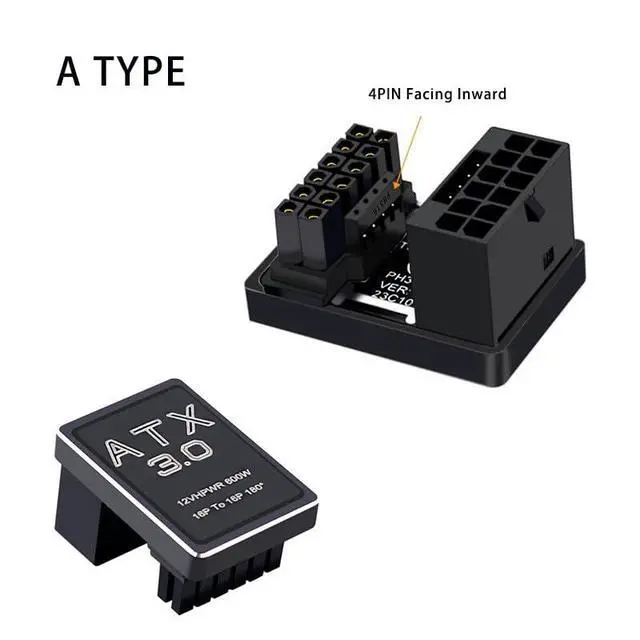 Alt view image 5 of 7 - 12VHPWR 180 Degree Angled Adapter, 600W PCIe 5.0 Power Adapter ATX 3.0 16 Pin (12+4) Connector for GeForce RTX 3090Ti 4070Ti 4080 4090 Graphic Card(A Type)