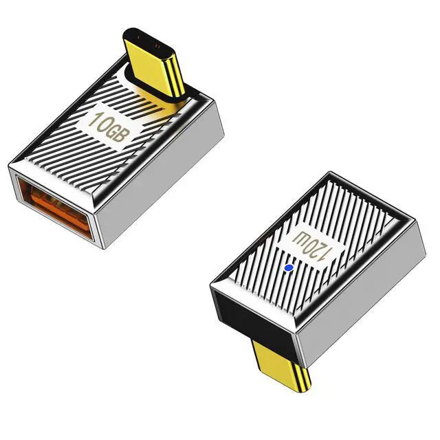 Alt view image 7 of 7 - USB3.1 Type C Male to A Female Elbow 120w Charging Adapter 10Gbps Aluminum Alloy 90 Degree Shell Right Angle Elbow, USB CM-AF 03