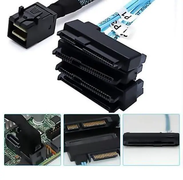 Alt view image 5 of 6 - Mini SAS to 4X SAS 29PIN Cable SFF-8643 to SFF-8482 29Pin with Sata 15PIN Power Connector, One to Four, for Raid Controller to HDD 1.6FT
