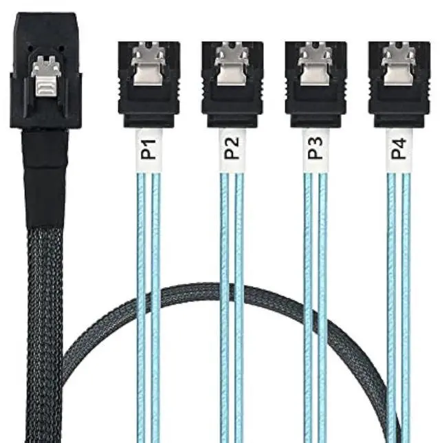 Main image of Array Disk Cable Mini SAS 36Pin (SFF-8087) to 4 SATA 7Pin Cable, Mini SAS Host/Controller to 4 SATA Target/Backplane, 1M(3.3FT)