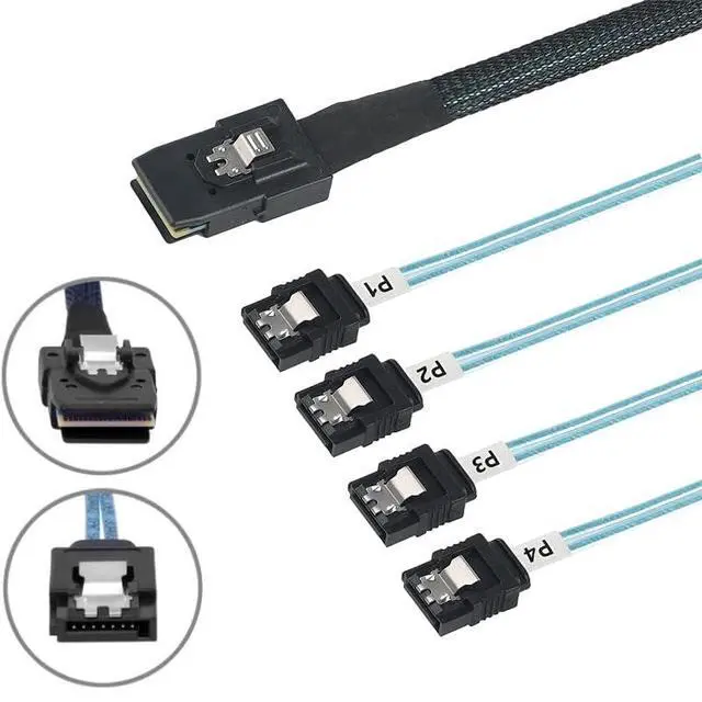 Alt view image 3 of 6 - Array Disk Cable Mini SAS 36Pin (SFF-8087) to 4 SATA 7Pin Cable, Mini SAS Host/Controller to 4 SATA Target/Backplane, 1M(3.3FT)