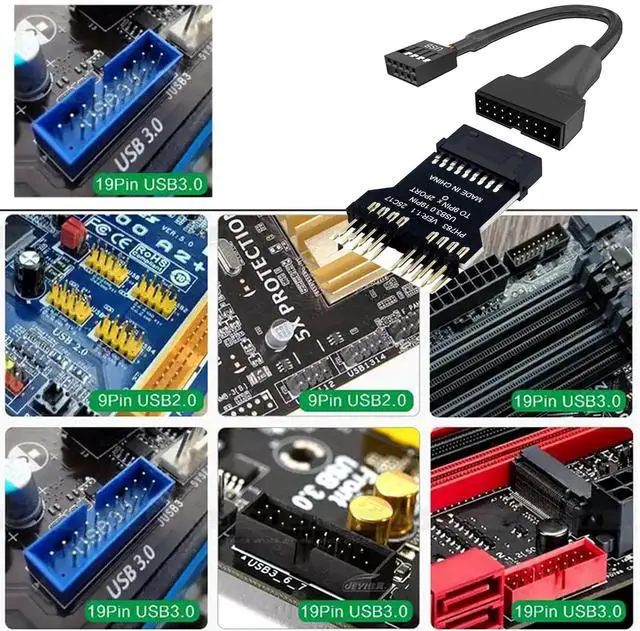 Alt view image 2 of 6 - USB 3.0 19 Pin Female to Dual USB 2.0 9 Pin Male Adapter with Cables