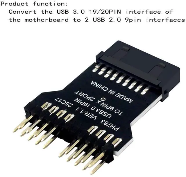 Alt view image 3 of 6 - USB 3.0 19 Pin Female to Dual USB 2.0 9 Pin Male Adapter with Cables