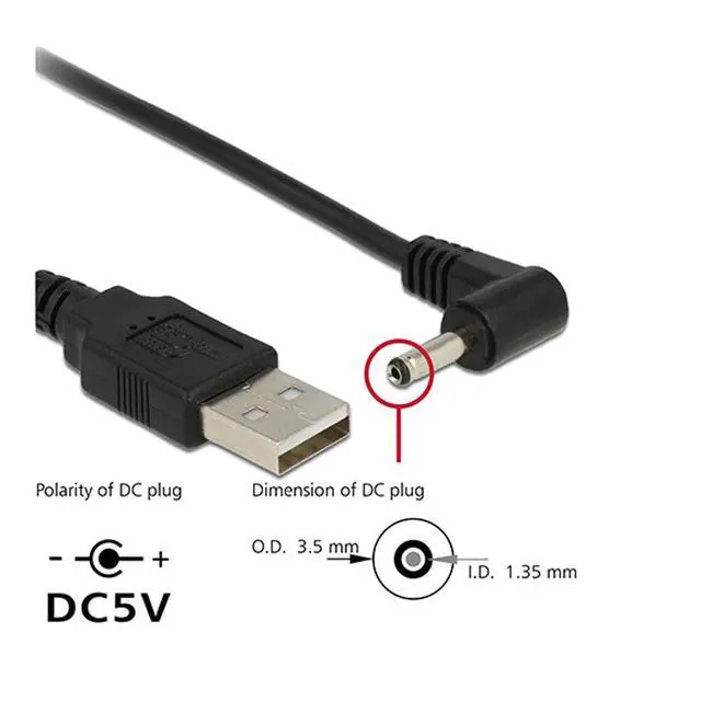 Alt view image 3 of 6 - USB 2.0 A Type Male to Right Angled 3.5 x 1.35mm DC 5V Power Plug Barrel Connector 90 Degree Charge Cable