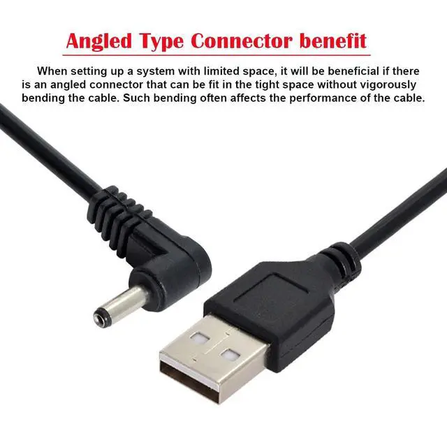 Alt view image 2 of 6 - USB 2.0 A Type Male to Right Angled 3.5 x 1.35mm DC 5V Power Plug Barrel Connector 90 Degree Charge Cable