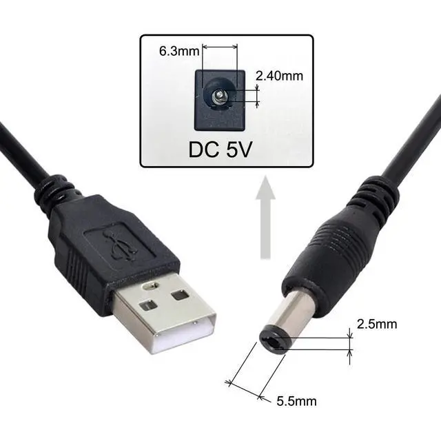 Alt view image 2 of 6 - Chenyang Cable USB 2.0 A Type Male to 5.5 x 2.5mm DC 5V Power Plug Barrel Straight Connector Charge Cable 100cm