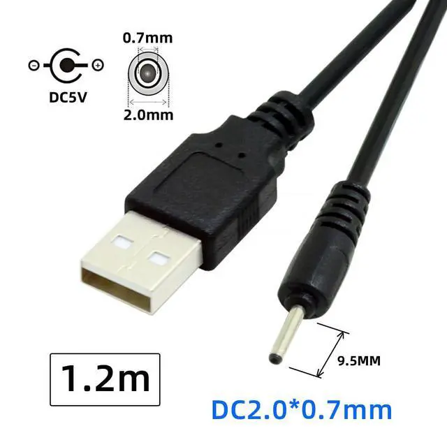 Alt view image 2 of 7 - Cable USB2.0 A Type Male to 2.0 x 0.7mm DC 5V Power Plug Barrel Straight Connector Charge Cable 1.5m