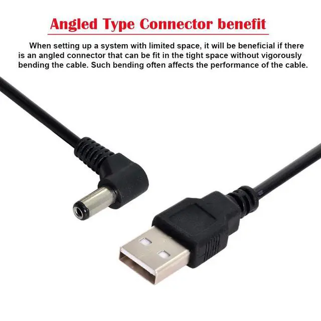 Alt view image 2 of 6 - Cable USB2.0 A Type Male to Right Angled 5.5 x 1.5mm DC 5V Power Plug Barrel Connector 90 Degree Charge Cable
