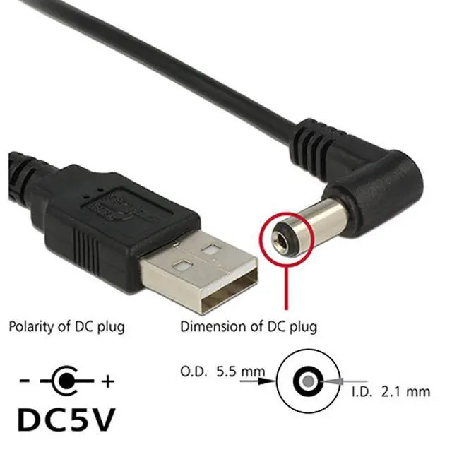 Alt view image 5 of 6 - Cable USB2.0 A Type Male to Right Angled 5.5 x 1.5mm DC 5V Power Plug Barrel Connector 90 Degree Charge Cable