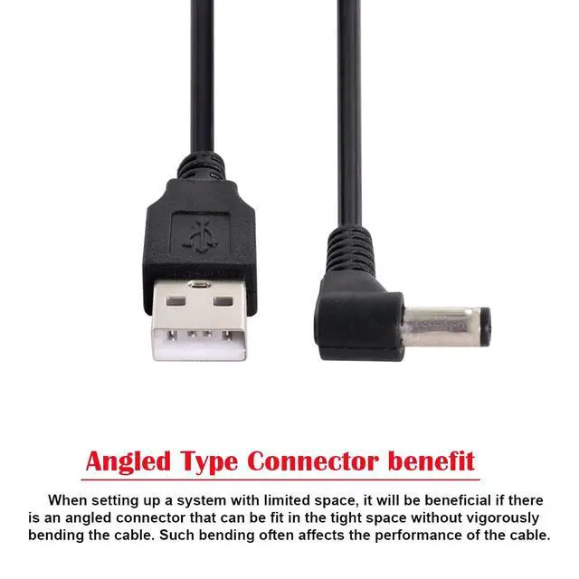 Alt view image 2 of 6 - Cable DC USB 2.0 A Type Male to Right Angled 5.5 x 2.5mm DC 5V Power Plug Barrel 90 Degree Charge Cable 100cm