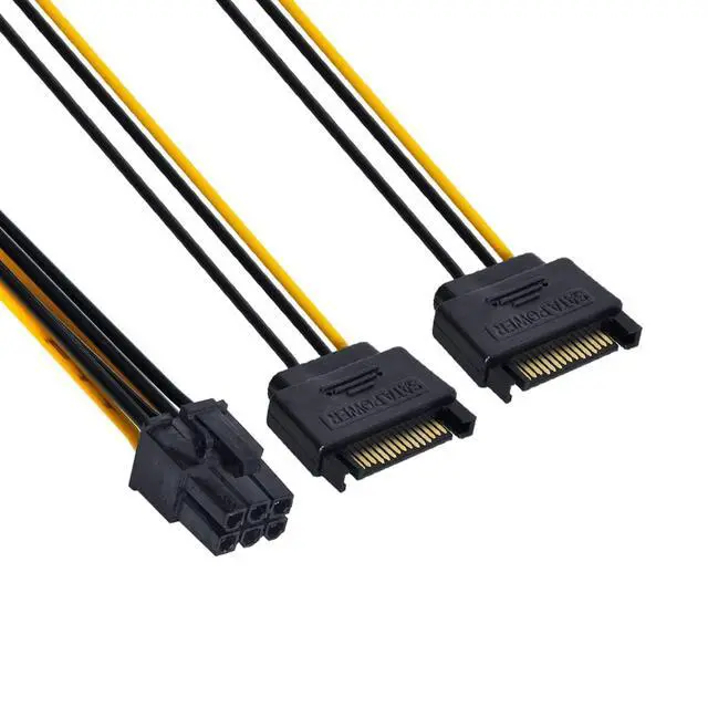 Alt view image 2 of 4 - Dual SATA 15Pin Power to PCIE 6Pin Power Supply Adapter Converter Cable for EPS 12V Graphics Card
