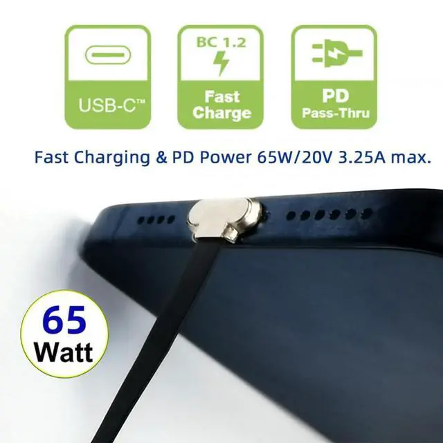 Alt view image 6 of 7 - Cable Angled USB-C Type C to USB-C Ultra Slim Flat Power USB2.0 Data Cable 65W Fast Charge for Laptop Tablet Phone 7cm