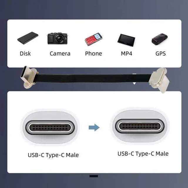 Alt view image 7 of 7 - Cable Angled USB-C Type C to USB-C Ultra Slim Flat Power USB2.0 Data Cable 65W Fast Charge for Laptop Tablet Phone 7cm