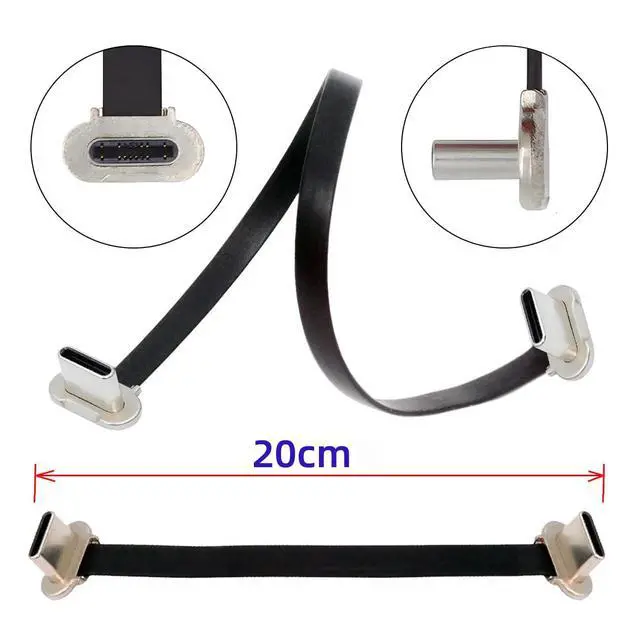 Alt view image 2 of 7 - Cable 20cm Dual Angled Ultra Slim Flat USB-C Type C to USB-C Power USB2.0 Data Cable 65W Fast Charge for Laptop Tablet Phone