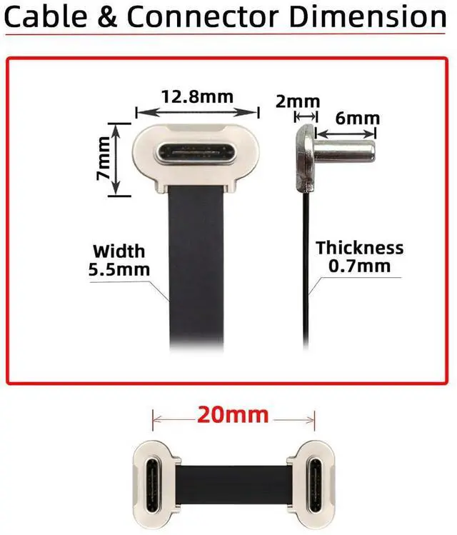 Alt view image 3 of 7 - Cord Dual Angled Ultra Slim Flat USB-C Type C to USB-C Power USB2.0 Data Cable 65W Fast Charge for Laptop Tablet Phone (2cm)