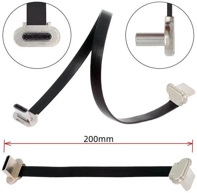 Alt view image 2 of 7 - Cable 20cm Different Angled USB-C Type C to USB-C Ultra Slim Flat Power USB2.0 Data Cable 65W Fast Charge for Laptop Tablet Phone