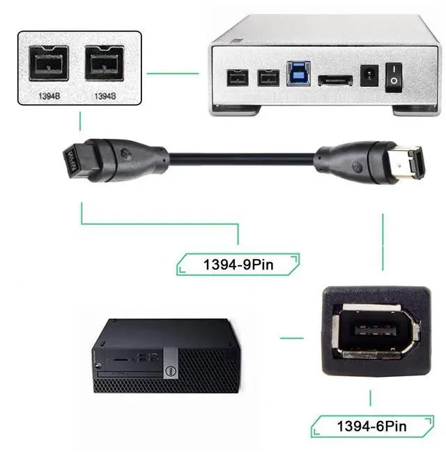 Alt view image 4 of 7 - IEEE 1394 Firewire 800 9-pin to 6-pin Cable FireWire 800 to 400 9p to 6p Capture Cord 1.8m