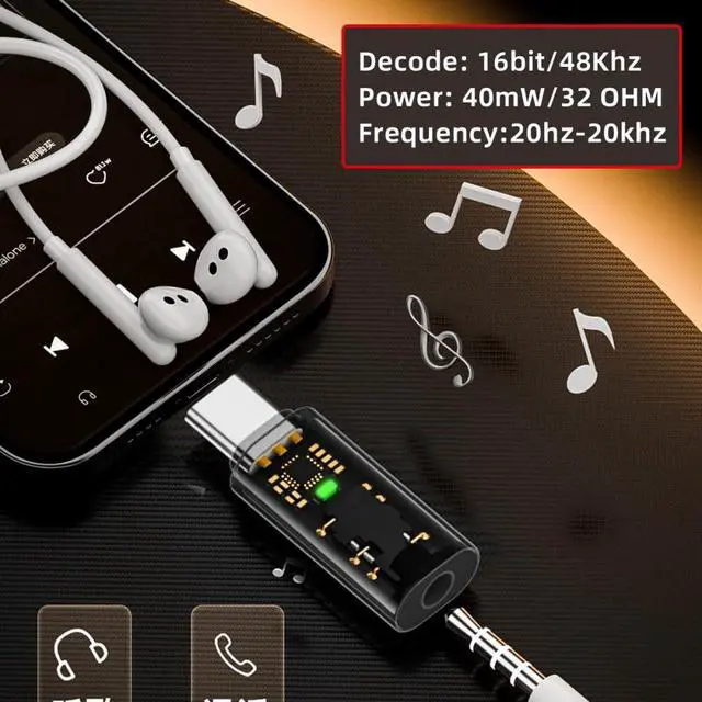 Alt view image 7 of 7 - 2pcs/lot Audio Adapter Type C USB-C to 3.5mm Audio AUX & MIC Sound Card 16bit 48kHz Adapter Compatible with Laptop Tablet Phone