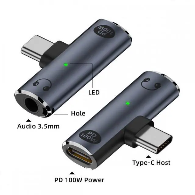 Alt view image 2 of 7 - Audio Adapter USB-C Type-C to 3.5mm Audio DAC AUX Music 16bit 48kHz & 100W PD Power Adapter for Laptop Tablet Phone