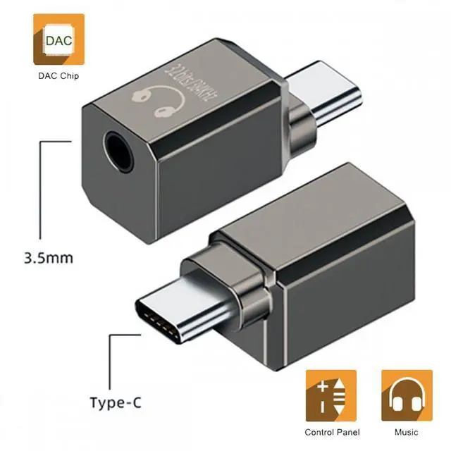 Alt view image 2 of 7 - Audio Adapter Type C USB-C to DAC 3.5mm HiFi Audio AUX & MIC Sound Card 384kHz 32bit Adapter KT02H20 Compatible OMTP CTIA with Laptop Tablet Phone