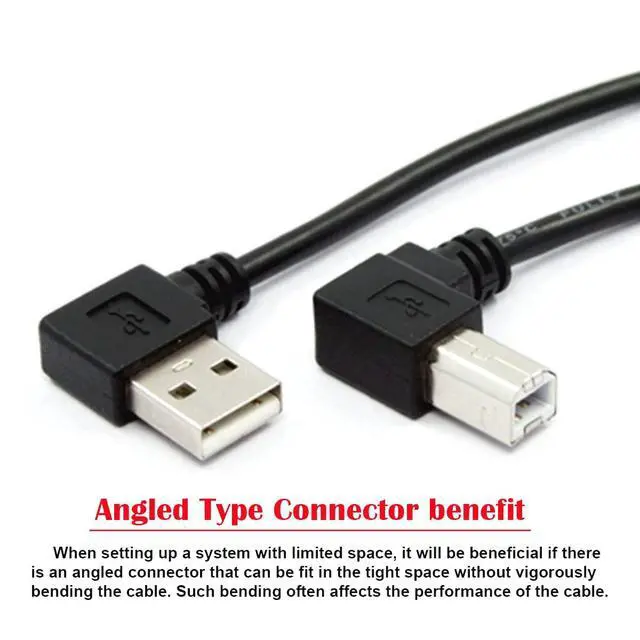 Alt view image 2 of 7 - USB 2.0 Type-A Male to Type-B Male Printer Scanner 90 Degree Left Angled Cable 100cm
