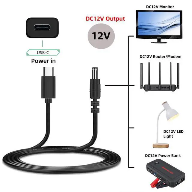 Alt view image 4 of 7 - USB 3.1 Type-C USB-C Male Power Input to DC 12V Output 5.5x2.1mm Plug Cable PD Emulator Trigger Cord 150cm