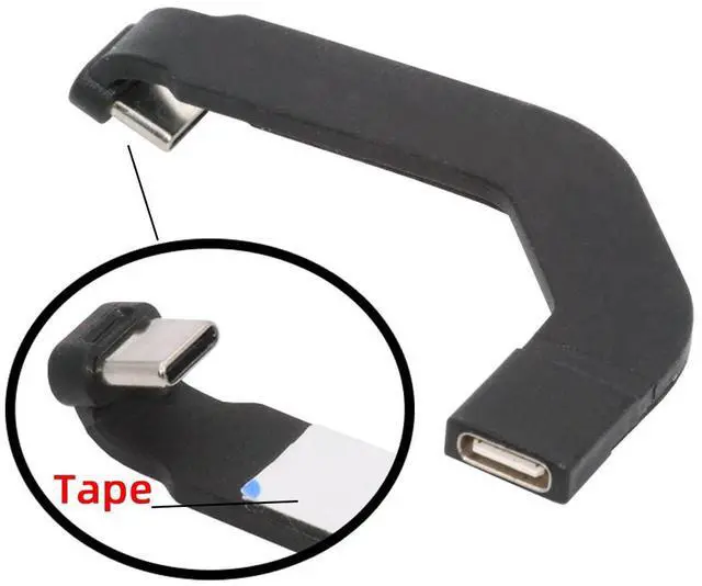 Alt view image 3 of 7 - Angled Type-C Male to USB-C Female Extension Ultra Slim Data Cable Connector Protector 65W Fast Charge for Tablet Phone (Black)