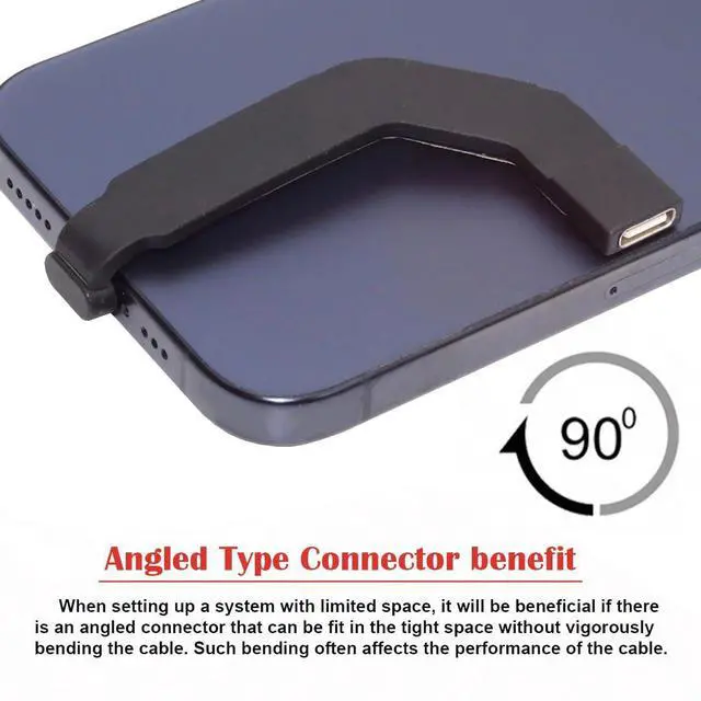 Alt view image 2 of 7 - Angled Type-C Male to USB-C Female Extension Ultra Slim Data Cable Connector Protector 65W Fast Charge for Tablet Phone (Black)