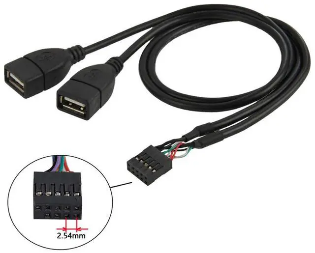 Alt view image 5 of 6 - Cable Motherboard 9Pin 10Pin Female Housing to Dual USB 2.0 Female Type-A Cable 50cm