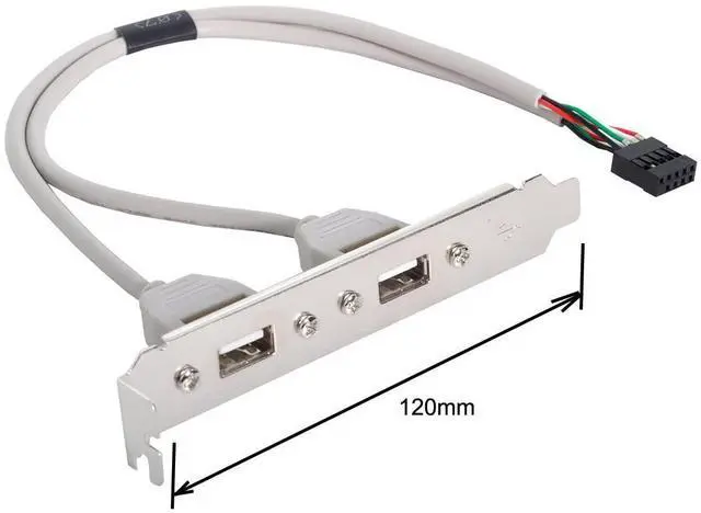 Alt view image 6 of 7 - Cable Dual USB 2.0 A Type Female to Motherboard 9Pin 10Pin USB Header Cable with PCI-E Bracket Screw Panel