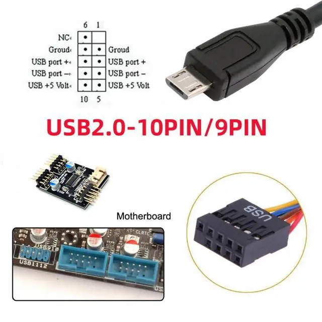Alt view image 4 of 7 - Cable USB 2.0 Motherboard 9pin 10pin Header to Micro USB 5Pin Cable 50cm for Mini Monitor Sensor Panel Camera