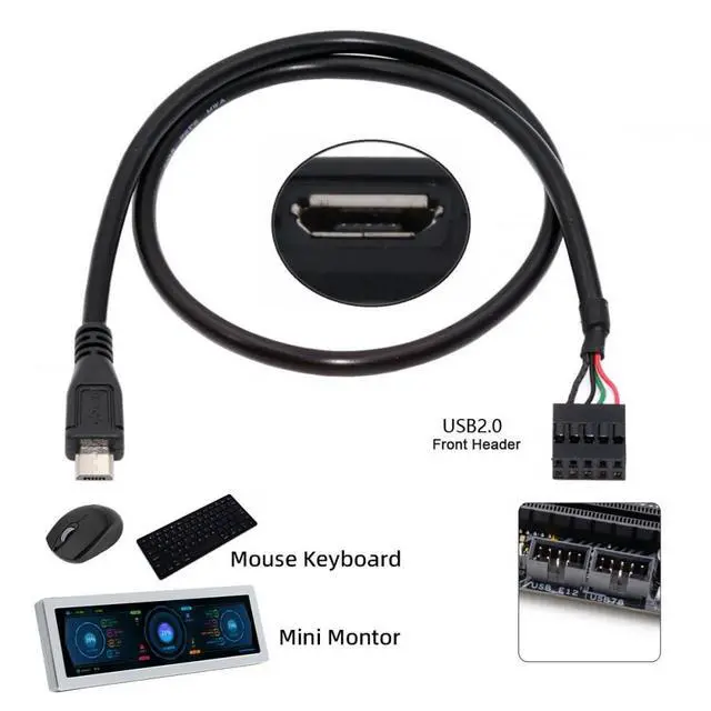 Alt view image 6 of 7 - Cable USB 2.0 Motherboard 9pin 10pin Header to Micro USB 5Pin Cable 50cm for Mini Monitor Sensor Panel Camera
