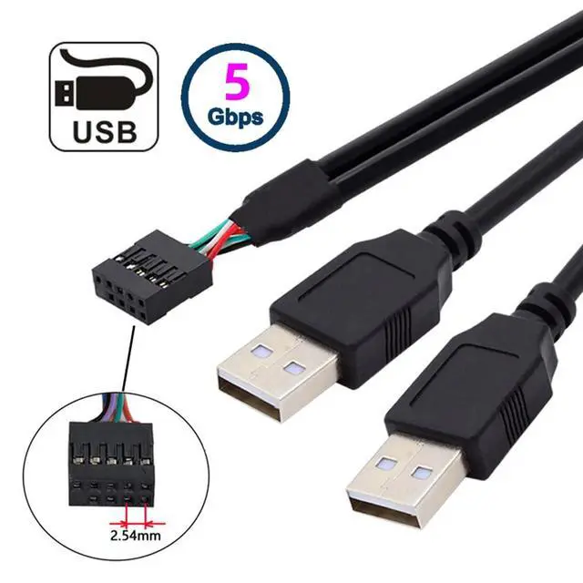 Alt view image 3 of 6 - Cable Motherboard 9Pin 10Pin Female Housing to Dual USB 2.0 Male Type-A Cable 50cm