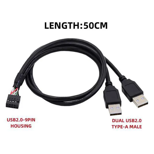 Alt view image 6 of 6 - Cable Motherboard 9Pin 10Pin Female Housing to Dual USB 2.0 Male Type-A Cable 50cm