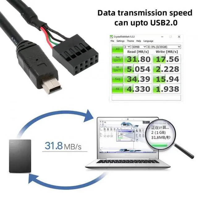 Alt view image 2 of 7 - Cable USB 2.0 Motherboard 9pin 10pin Header to Mini USB 5Pin Cable 50cm for Mini Monitor Sensor Panel Camera